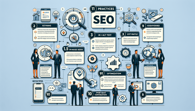 Infographic outlining eleven practices for effective Search Engine Optimisation (SEO).