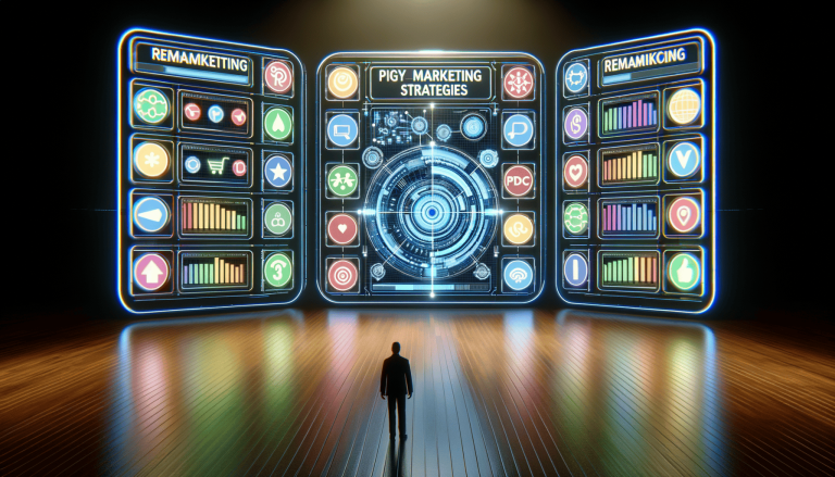 Person viewing futuristic digital marketing strategy screens.