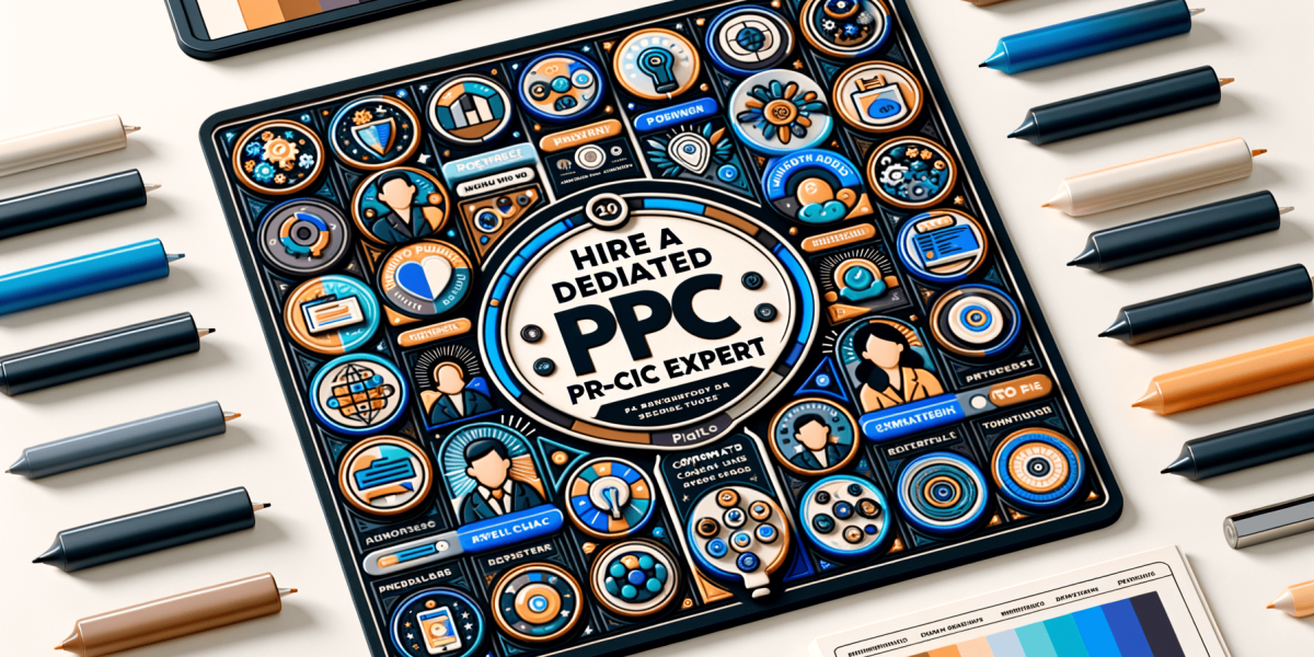 Tablet displaying PPC marketing icons and 'Hire a PPC Expert' text.