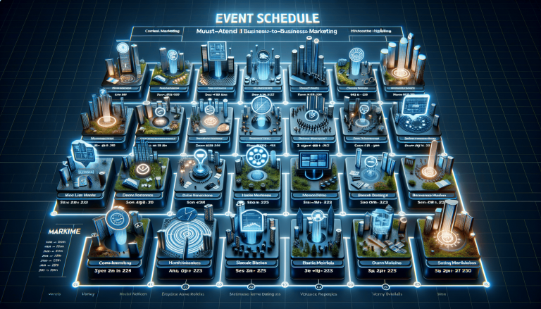 Isometric event schedule for business-to-business marketing on grid.
