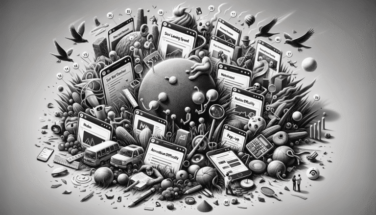 Black and white illustration of complex digital world and online challenges.