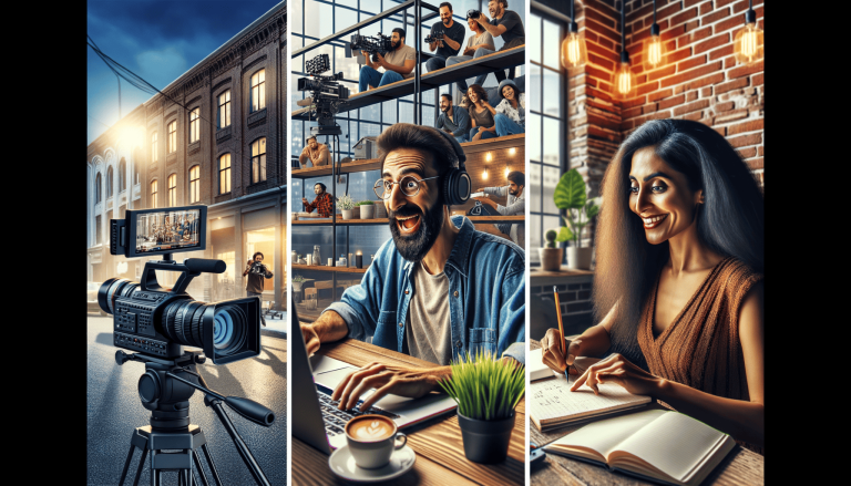 Diverse people engaged in video production and content creation.