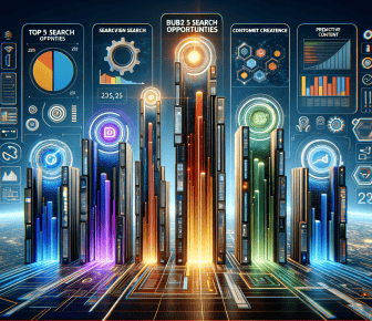 Futuristic search engine dashboard with data visualisations.