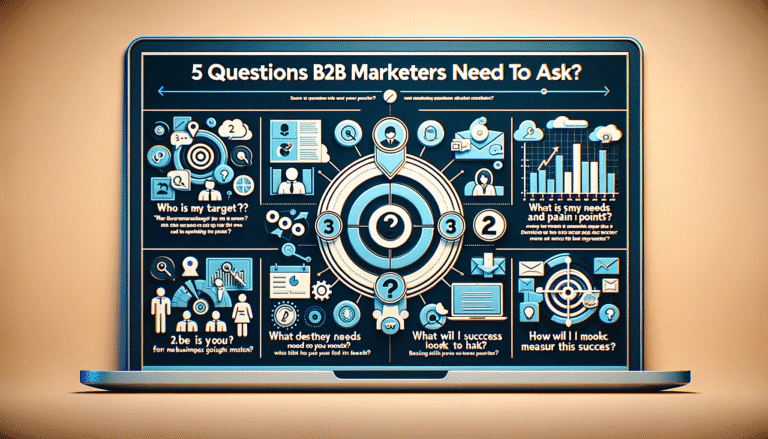B2B marketing questions infographic displayed on laptop screen.