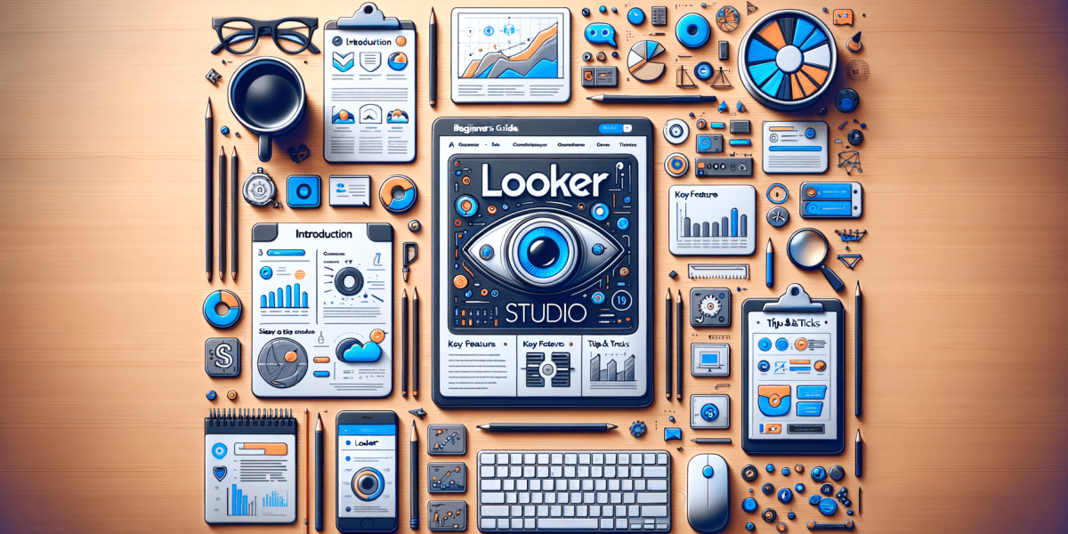 Looker Studio data visualisation and business intelligence tools on desk.