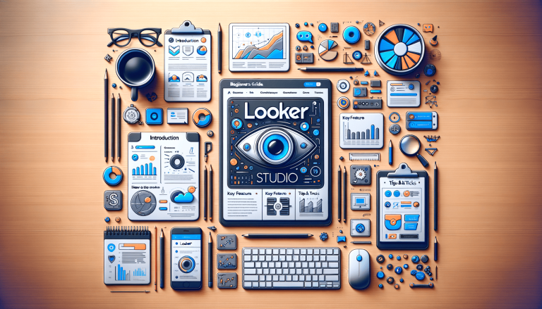 Looker Studio data visualisation and business intelligence tools on desk.