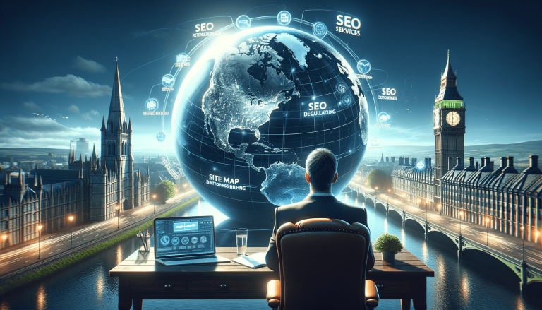 Man viewing global SEO data in London office.