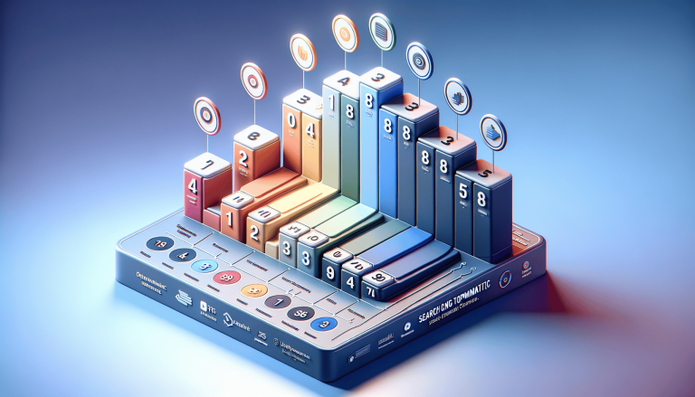 Isometric view of colourful data bars on a digital platform.