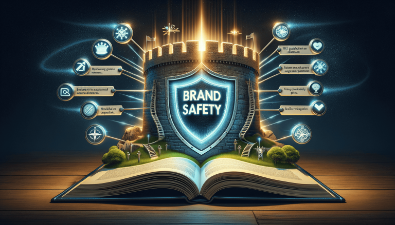 Digital Brand Safety shield on castle from open book.