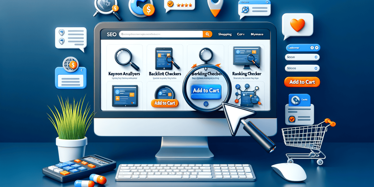 Digital marketing tools displayed on a computer screen.