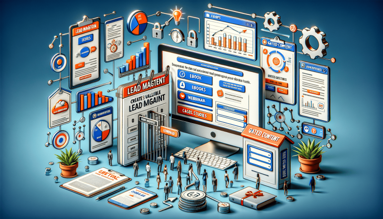 Digital marketing lead generation visual with content, data, and people.
