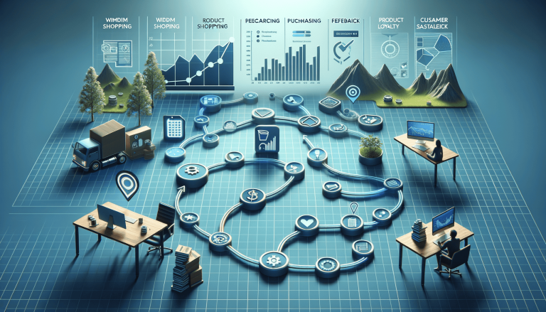 Digital business ecosystem showing data analytics, supply chain, and customer journey.