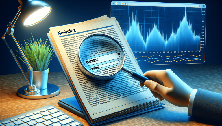 Analysing 'no-index' document with magnifying glass and data graph.