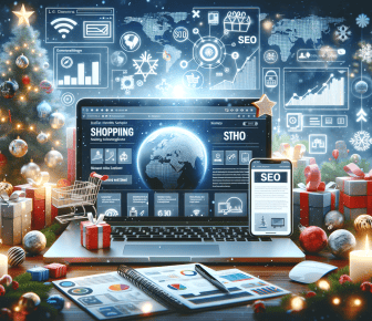 Christmas-themed SEO and shopping online concept.