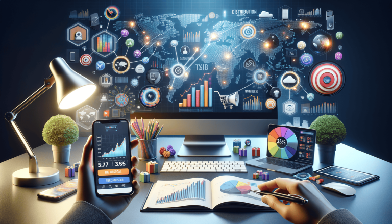 Person analysing global data across multiple digital devices.