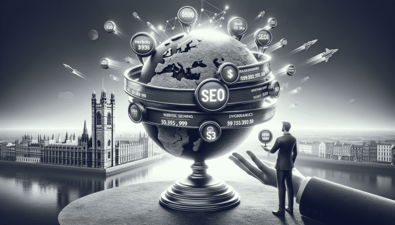 Global SEO data concept with London cityscape.