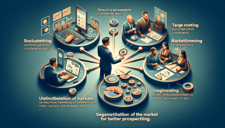 Market segmentation strategy with business people analysing data and sales.