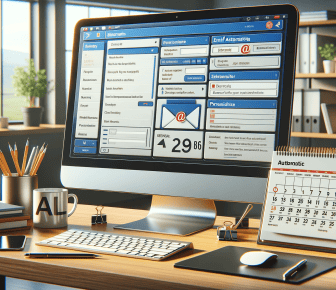 Office desk with computer and calendar