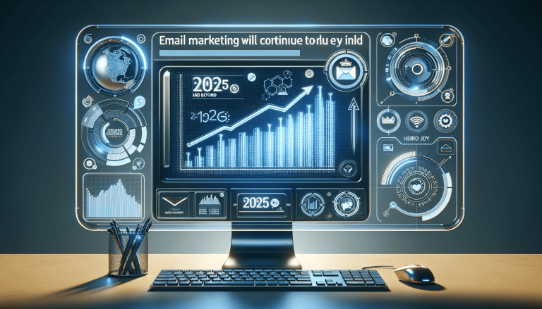 Email marketing projected growth on futuristic data interface.