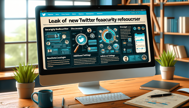 Monitor displaying leaked Twitter security features interface on a desk.