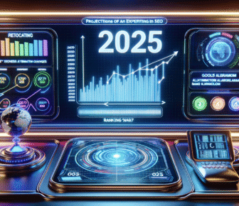 Futuristic dashboard projecting SEO trends for 2025.