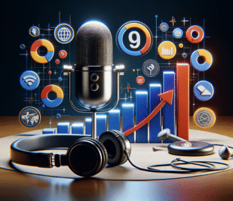 Podcasting data visualisation with microphone and headphones