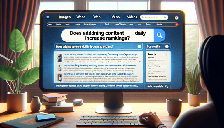 Person searching SEO content query on computer screen.