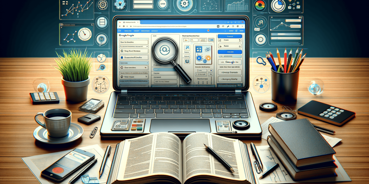 Working desk with laptop, glowing data, books, and coffee.