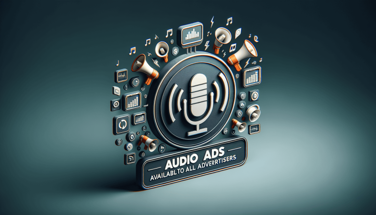 Audio ads marketing concept with microphone and sound icons.