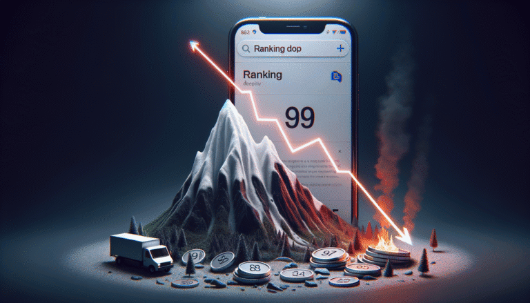 Ranking '99' on phone, downward arrow to burning coins.