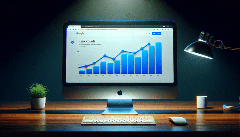 Computer screen showing "Link counts" SEO analytics graph.