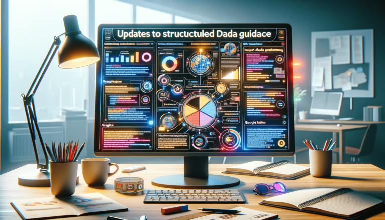 Computer monitor displaying data visualisations on a cluttered office desk.