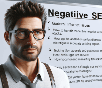 Man standing near whiteboard titled Negative SEO