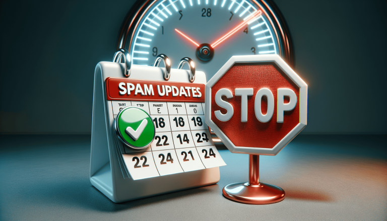 Calendar showing 'SPAM UPDATES' alongside a red stop sign.
