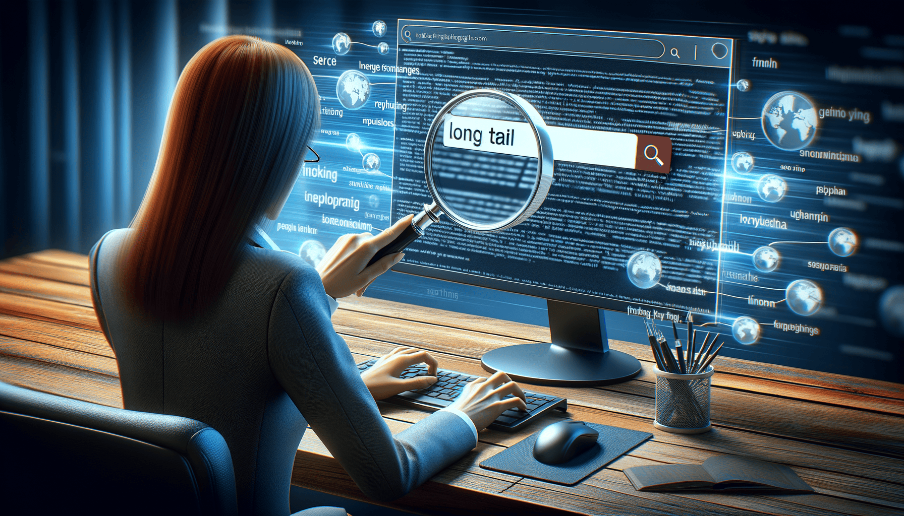 Person researching SEO strategies on computer.