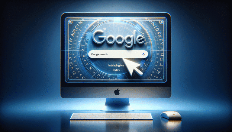 Computer monitor showing futuristic Google search interface.