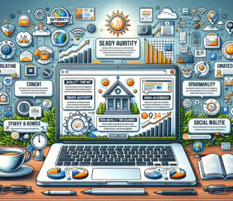 Digital marketing strategies infographic with laptop and icons.