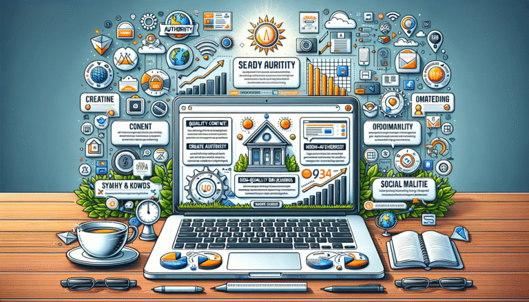 Creative digital marketing and SEO content strategy illustration.