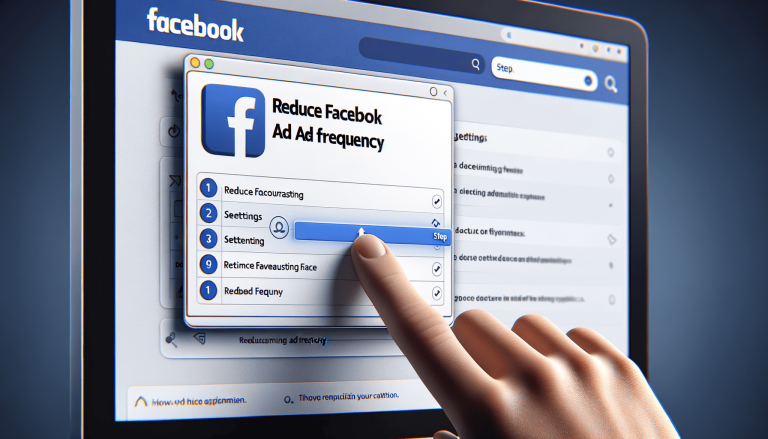 Finger touching 'Reduce Facebook Ad frequency' option on laptop.