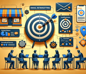 Business meeting discussing email retargeting strategies.