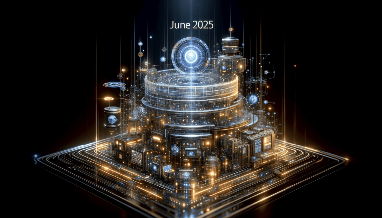 June 2025. Futuristic digital data structure with glowing circuits.