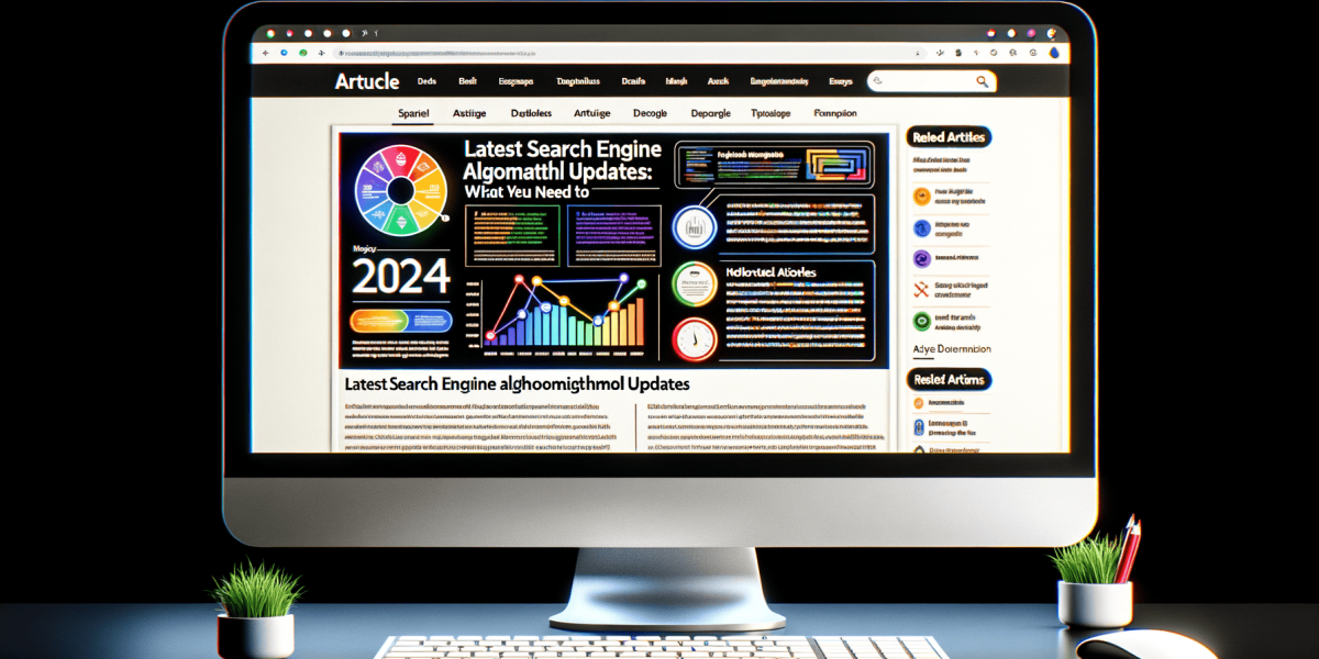 Computer monitor displaying 2024 search engine algorithm updates website.