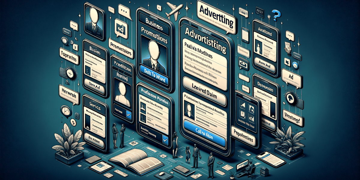 Isometric digital marketing and advertising interface with business elements.