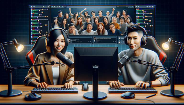 Two live streamers engaging with a virtual audience.