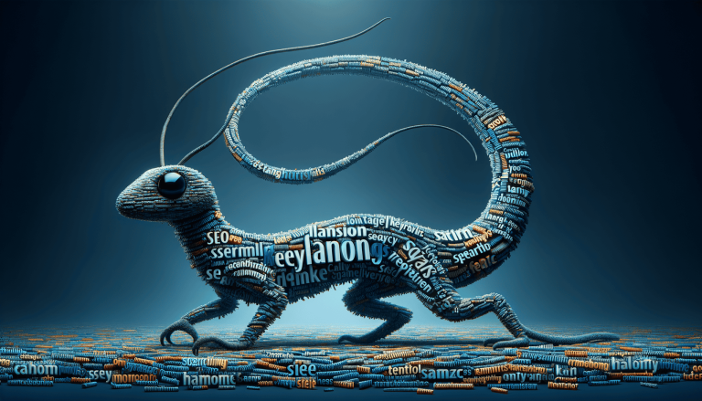 Lizard-like creature made of words on a dark background.
