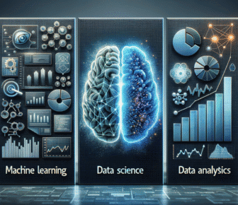 Illustration of machine learning, data science, data analytics.