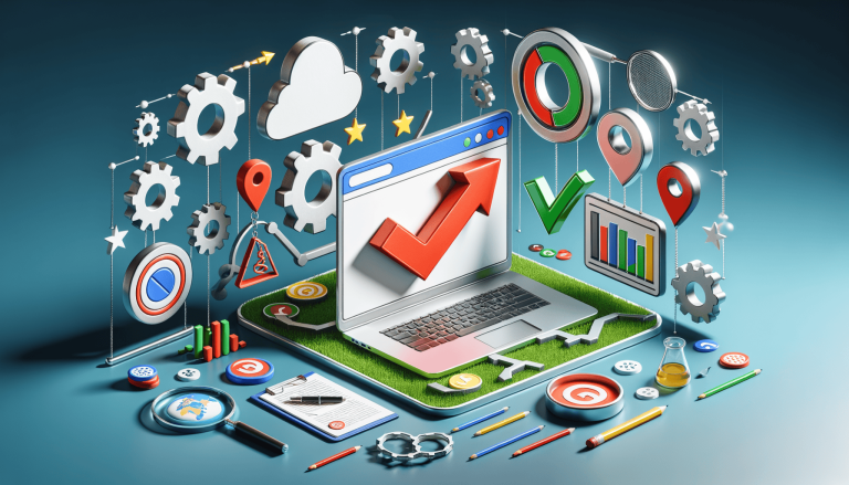 3D isometric view of SEO, marketing, and business growth concepts.