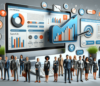 Team of professionals in front of digital marketing analytics.