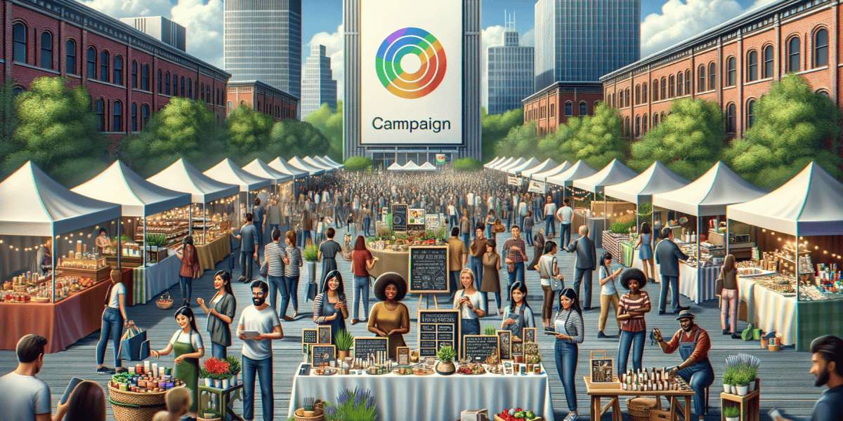 Busy outdoor market with food and craft stalls.