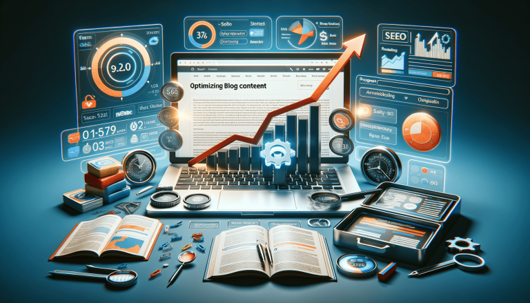 Laptop displaying SEO content optimisation with data analytics and growth.
